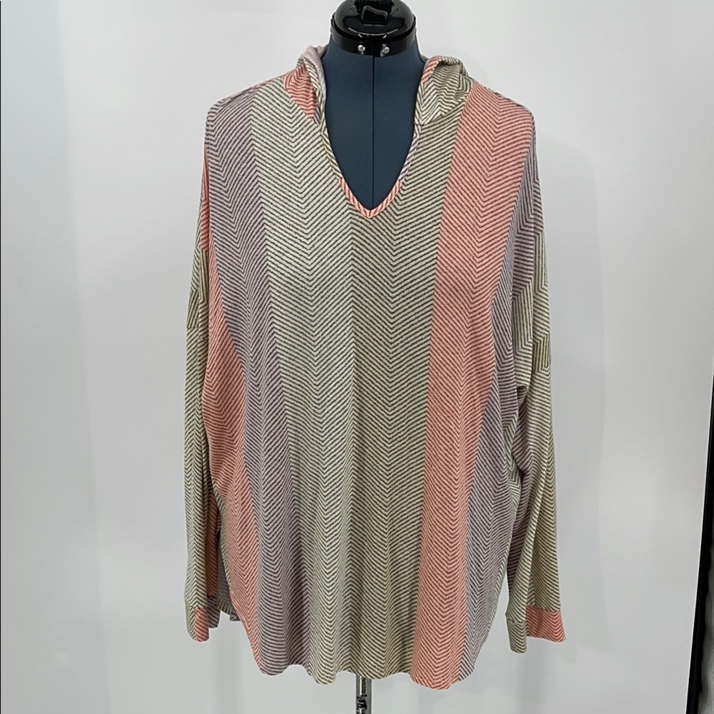 WHITE BIRCH, WOMENS SIZE XXL Striped Multicolor Hooded Top V NECK